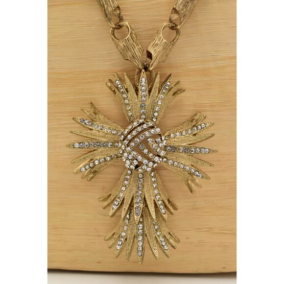 OPC Vintage Statement Cross Necklace Crystal Brushed Chunky Heavy Gold BinBD - Picture 8 of 12